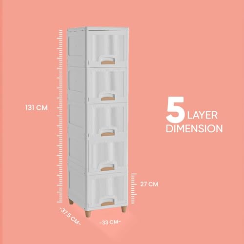 Image of 5 Layer Plastic Wardrobe for Clothes : Versatile Plastic Cupboard for Storage Organizer & Organisers Storage Box for Ideal for Neat and Tidy Storage Solutions Almirah for Clothes-White