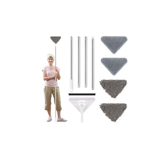 Image of Wall mop Cleaner with Long Handle,Triangle Microfiber Dust Mop Baseboard Cleaner Tool Ceiling Washer Window Washing Kit with Extension Pole2 Removable Washable Replacement