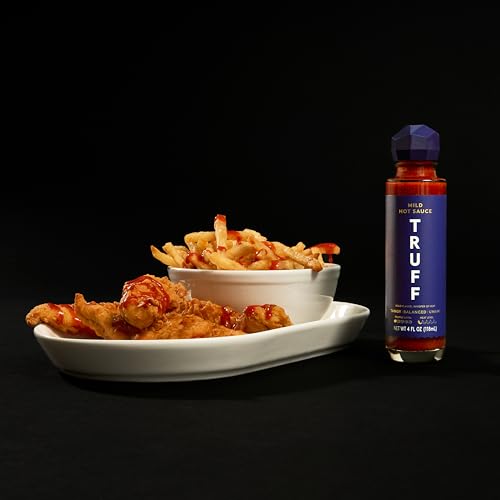 Image of TRUFF Mild Hot Sauce 2-Pack, Gourmet Sauce with Black Truffle, Anaheim Peppers, Black Truffle Oil, Unique Flavor Experience, 4 oz Bottle.