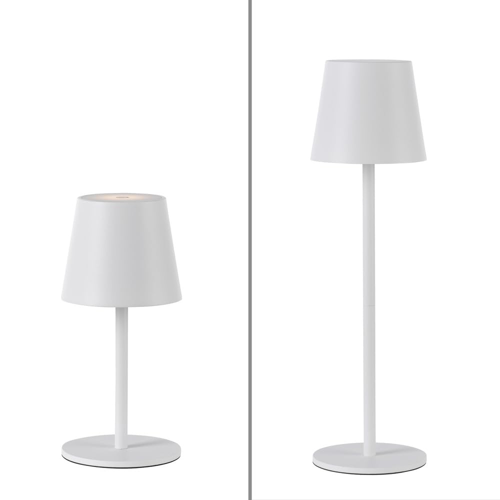 Just Light. LED Tischleuchte 2er SET, Weiß, Akku USB, Touchdimmer Dimmbar | IP54 Außen, Garten/Camping/Balkon/Terrasse, Metall/Kunststoff