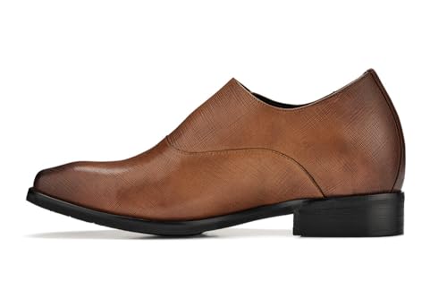 Image of CALTO Men's Invisible Height Increasing Elevator Shoes - Sand Brown Leather Slip-on Lightweight Formal Dress Loafers- 2.8 Inches Taller - Y1181 - Size 8 D(M) US