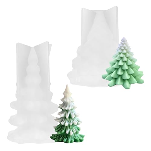 Dedjgoo 2Pcs Christmas Tree Silicone Mould for Candle Making, Soap, Aromatherapy, Epoxy Resin, Candy, Chocolate and Fondant (3D)