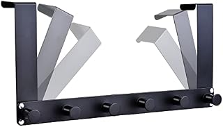 AiQInu Door Hook Black Stainless Steel Door Hook with 6 Round Hooks Door Hook Rack Clothes Hooks Door No Drilling Foldable Easy Storage Coat Rack for 3-4.5 cm Thick Door, Strong Hooks