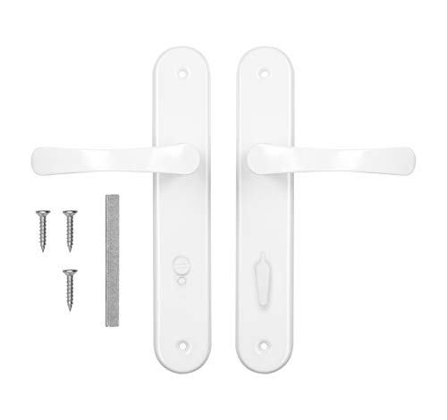 ADGO Poignée de porte pour 72 portes de WC - En biscuit - Gauche et droite - Plaque longue en aluminium - Pour porte de toilettes - Poignée de porte (blanc)
