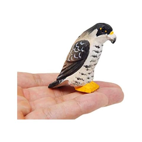 Selsela Peregrine Falcon Hawk - Small Wood Art Figurine - Falconry Kestrel Bird of Prey Unique Art Carving Decoration Miniature Animals Cover