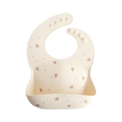 Image of mushie Silicone Baby Bib | Adjustable Fit Waterproof Bibs (Sparrow)