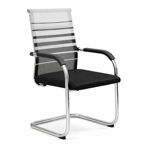 Image of MLU Ergonomic Mesh Office Chair with Armrest & Cushion Seat, Metal Frame Visitor Guest Chair for Study, Conference & Home, Black and Zebra.