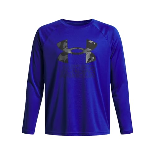 Under Armour Boys' Tech Big Logo Long Sleeve T-Shirt, (400) Royal / / Castlerock, Large Plus
