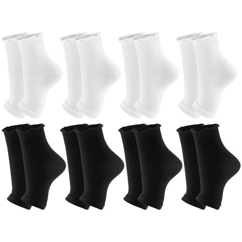 8 Pairs Women Ruffle Toeless Socks Cotton Pedicure Socks Cute Open Toe Anklet Flip Flop Frilly Toeless White Footies for Girls Yoga Spa Foot Massage