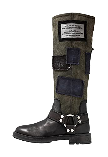 Bottes femme Diesel D-THROUPER MB W en cuir noir au style rock