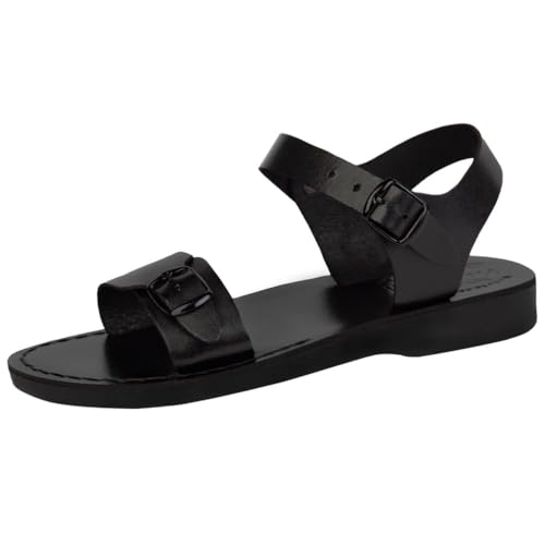 Holy Land Market Men/Women Biblical Jesus Leather Sandals/Slides From Jerusalem (Jerusalem Black)