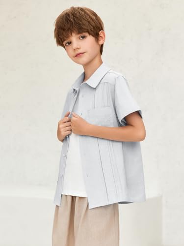 Makkrom Boys Guayabera Short Sleeve Button Down Linen Lapel Casual Camp Beach Shirts3