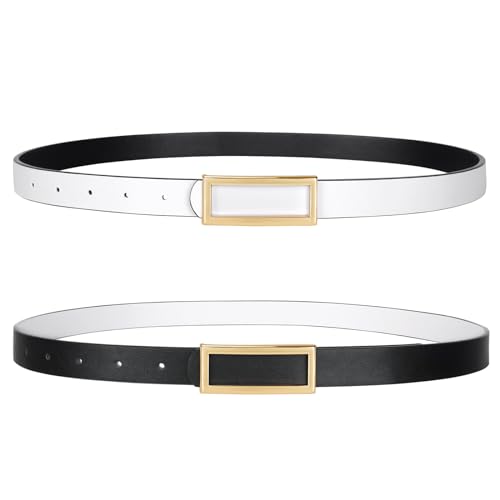 SANSTHS Skinny Reversible Belts for Women, Two-in-one Women Thin Belt for Dresses Jeans Pants with Gold Buckle