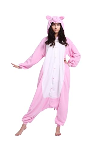 ULEEMARK Cochons Unisexe Anime Kigurumi Adulte Pyjama Femme Onesie Adulte Ado Hivers Couple Halloween Costume Carnaval Combinaison Vêtements De Nuit S