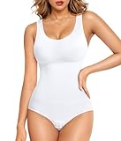 SUNACGO Shapewear Bodysuits for Women Tummy Control Round Neck Body Suits Slim fit (Medium/Large,White)