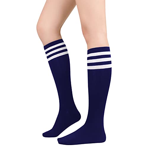 Zando Women's Knee High Socks Classic Knee Socks Opaque Thigh High Stockings Casual Tube Socks Striped Athletic Socks