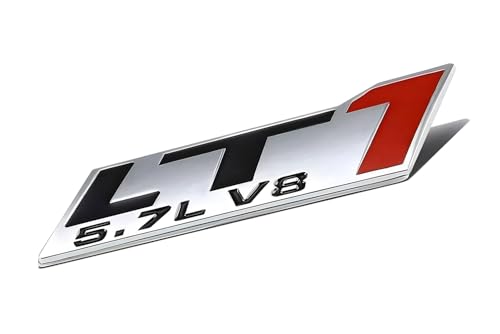 Image of Pair Set LT1 5.7L V8 Engine Hood Trim Badge 3D Emblem Sticker Nameplate (Silver Black Red)
