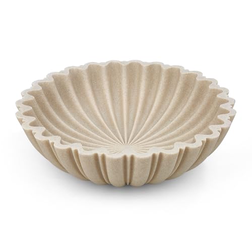 HFWDGTAO Decorative Bowl for Home Decor 10.6 Large Modern Beige Scalloped Fruit Bowl for Coffee Table Entryway Table Kitchen Counter Centerpiece for Keys or Candy