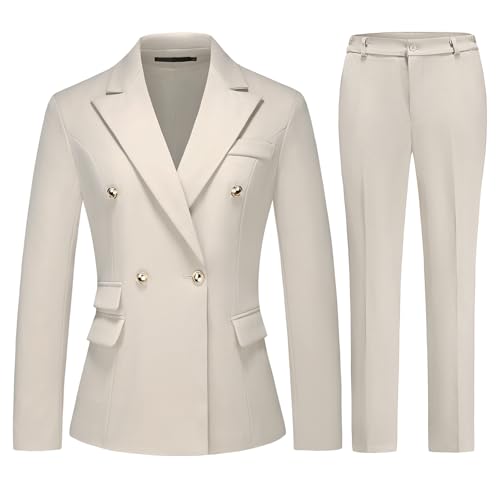 Women's Suiting Pants Suits for Women Dressy Double-Breasted Blazer Business Casual Outfits