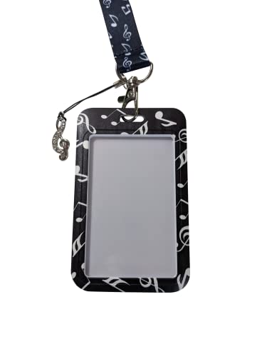 Music Notes Lanyard Id Badge Holder W/Rhinestone Charm (A) #TOP2