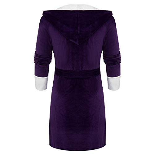 Hemlock Women Winter Fleece Robe Hooded Robes Soft Plush Kimono Bathrobe Plus Size Robe Night Gown Home Clothes Purple