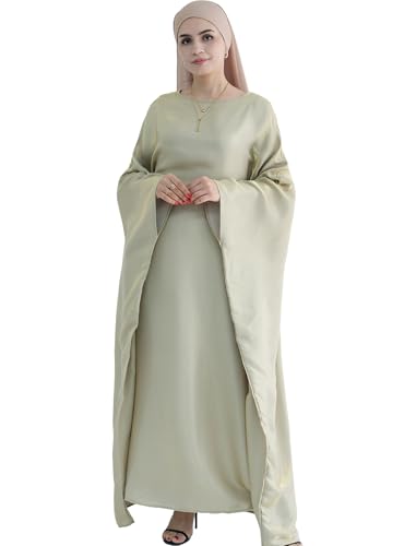 Image of Dubai Bat Sleeve Dress Shiny Robe for Women Muslim 1pc Abaya Eid Prayer Clothes Soft Dubai Travel Party Dress Maxi Abaya