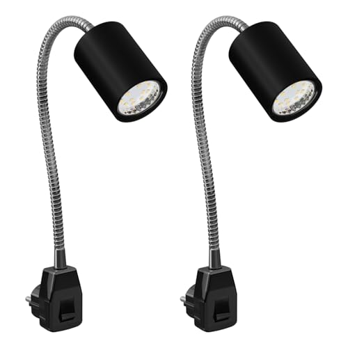 ledscom.de 2 pezzi lampada a zoccolo GU10 WAIKA a collo d'oca, interruttore, nero incl. lampada GU10 LED 206lm bianco