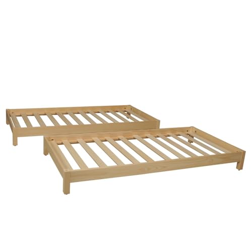 BB Loisir Lit empilable 1 Place 80x200cm 2 sommiers Inclus Bois Clair