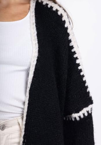 Image of chouyatou Women Fall Open Front Color Block Cardigan Sweater Casual Striped Chunky Knit Oversized Cardigan