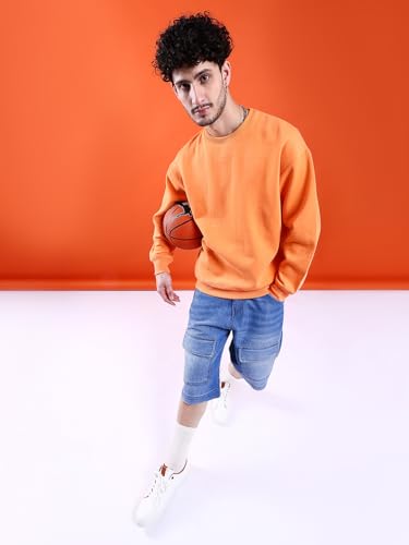Image of The Indian Garage Co Men Oversized Solid Crew Neck Overhead Sweatshirt