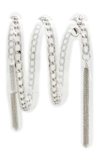 Women Dress Up Fashion Belt Hip High Waist Silver Metal Chain Fringes Buckle Tassel Charm Size XS S M4