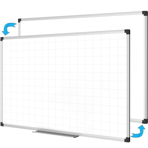 Image of XBoard Magnetic Dry Erase Board with Lines 48 x 36 Inch, 4' x 3' Double Sided Hanging White Board Planner for Wall | Grid Lined White Board + Message Presentation Board