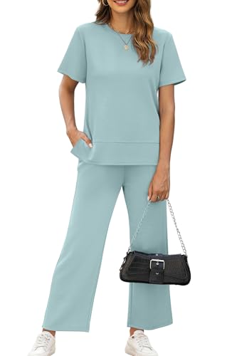 Image of XIEERDUO Women's Side Slit Lounge Sets 2026 Fashion 2 Piece Travel Outfits Cozy Loungewear Wide Leg Tracksuits S-3XL