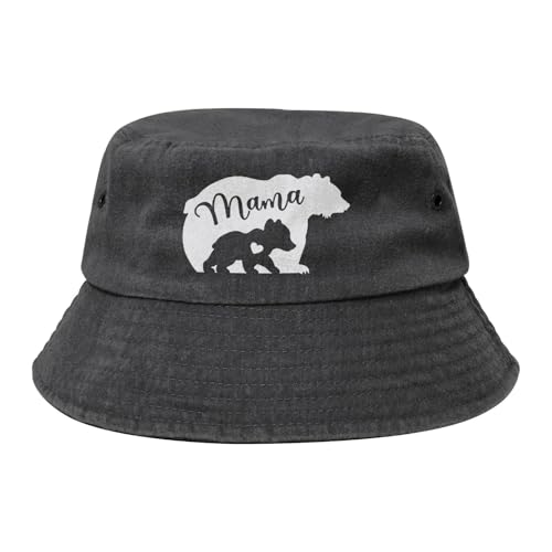 Mama Bear Bucket Hat Cotton Sun Hat Summer Beach Hat Black