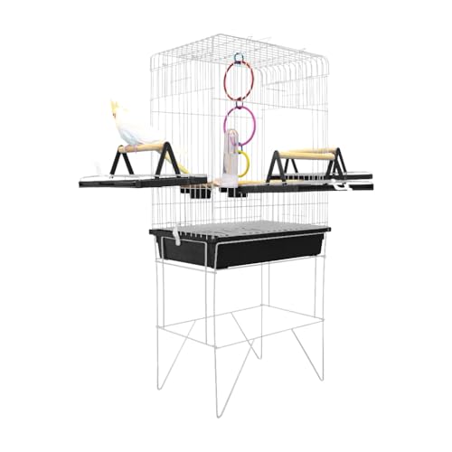 Gaiola para Papagaio, Viveiro Grande Gaiola Aberta para Calopsita Triplex para Calopsitas Ring Neck Ave Mansas Pássaros Livres Poleiro Madeira(PEQUENO BRANCO BLACK)