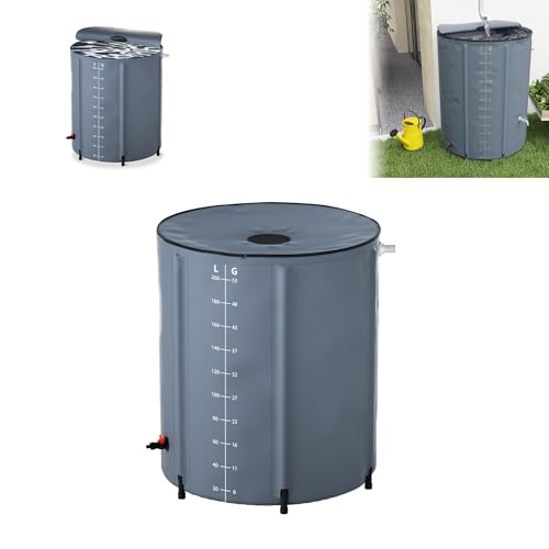 LZQ Réservoir d'eau de pluie pliable avec graduation, 200 l, tonneau à eau de pluie en bâche PVC mat, réservoir d'eau portable avec vidange, tonneau avec...