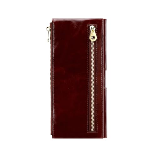 Image of Women's RFID Blocking Wallet Soft Leather Clutch, Coffee | Money Purse, Slim Card Holder Organizer, Zip Pocket