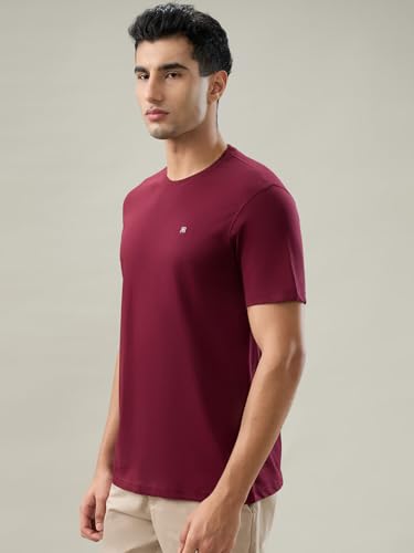 Image of Raymond Men Regular Fit Solid Pattern Pure Cotton Crew Neck Half Sleeve Casual T-Shirt