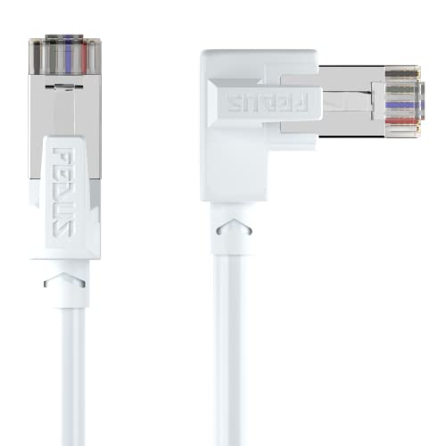 Image of FEDUS Cat6 Ethernet Cable, 2 Meter L-Shape High Speed 550Mhz 10 Gigabit Speed Utp Lan Cable, Network Cable Cord Gigabit Category 6 Wires For Laptop, Personal Computer, Router, Modem, Television(White)