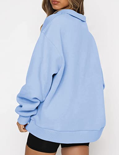 Efan Womens Hoodies Oversized Half Zip Pullover Long Sleeve Sweatshirts Fleece Quarter Zip Trendy Cropped Ouffits Teen Girls Fall Y2K Tops Clothes Lightblue #TOP2