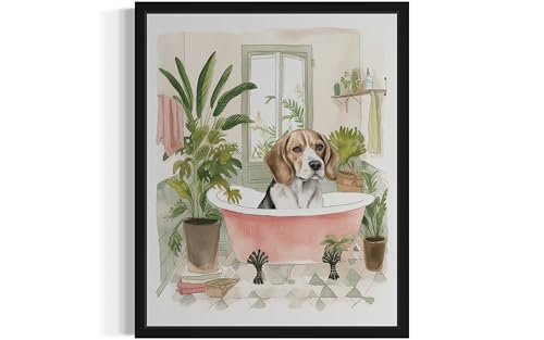 Image of Beagle in Bathtub Black Framed Wall Art Poster Print, Animal Bathtub Restroom Wall Art Painting for Bathroom Decor Gallery Gallery 30 (Beagle in Bathtub, 10 inch L x 8 inch W, Black Frame)