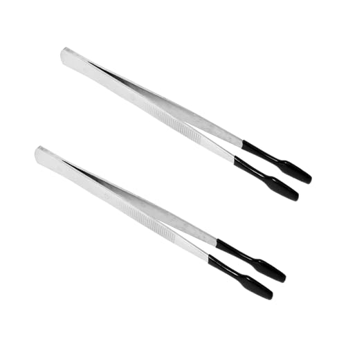 IWOWHERO 2pcs Stainless Steel Stamp Tweezer Set Craft Tweezers for Hobby Stamp Collector Tools Eye Lash Applicator Coin Tweezers