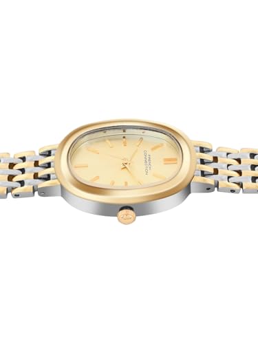 Image of French Connection Sunray Champagne Oval Dial with Gold Two Tone Stainless Steel Strap Watch for Womens - FCN0130TM