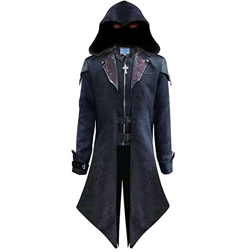 FunParrot Mens Steampunk Jacket Gothic Tailcoat Cosplay Stage Uniform Halloween Costume (Black XX-Large)