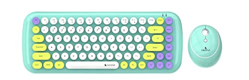 Image of Coconut Bling Typewriter Inspired 2.4GHz Retro Wireless Keyboard and Mouse Set with USB Support, Round 84 Keycaps for PC & Laptop (Green)