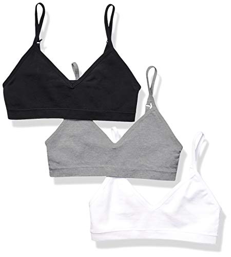 Amazon Essentials Girl's 3-Pack Seamless Training Bra, Grey Heather/White/Black