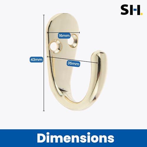 Select Hardware 2X Single Robe Coat Hooks with Screws, Polished Brass, Door & Wall Mountable for Bathroom Bedroom Living Room Hallway (Pack of 2) - Image 2