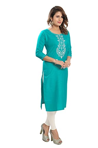 Image of DREAM & DZIRE Blue Office wear Kurti for Women in Pine Cotton Plus Size & Small Size.
