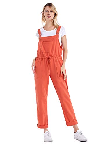 Hooever Womens Solid Fashion Drawstring Overalls Sleeveless Casual Strappy Jumpsuit Rompers?Orange-XXL?