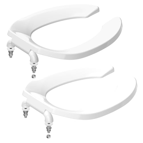 Commercial Toilet Seat Front Open Toilet Seat Public 18.5 Inch Elongated Toilet Seat for Church School Hospital Office Heavy Duty Toilet Lid Common(White Pack of 2)